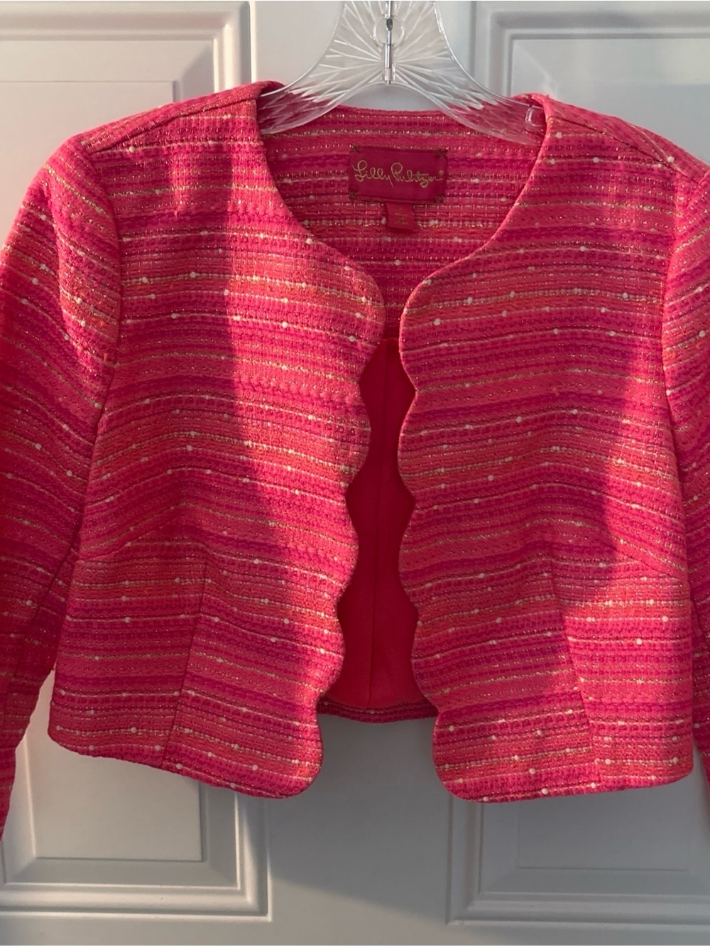 Lilly Pulitzer Hot Pink Tweed Scallop Edge Jacket